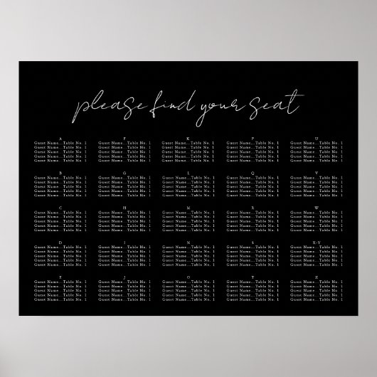 Minimaal script, Seating Chart Poster (Voorkant)
