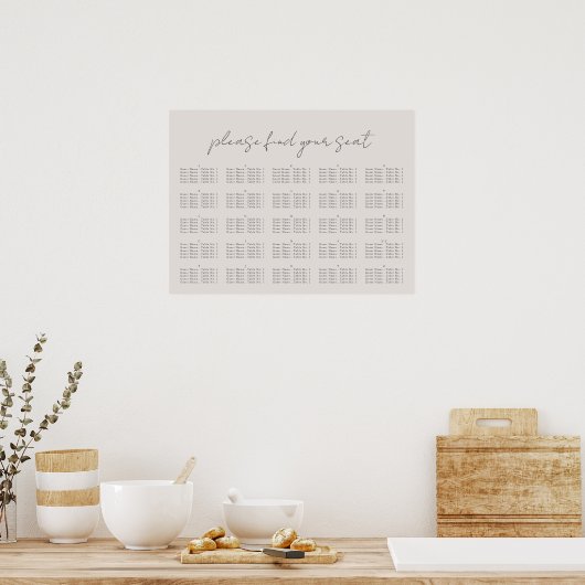 Minimaal script, Seating Chart Poster (Keuken)