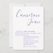 MINIMAAL SCRIPT simpel modern Bat Mitzvah paars in Kaart (Voorkant)