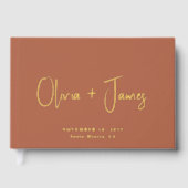 Minimaal script terracotta bruiloft gastenboek (Voorkant)