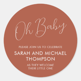 Minimaal script terracotta Oh Baby Ronde Sticker