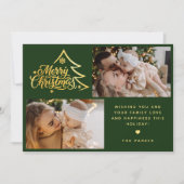 Minimaal script twee foto groene vrolijk kerstfees feestdagenkaart (Voorkant)