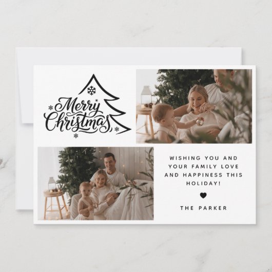Minimaal script twee foto Prettig Kerstfeest Feestdagenkaart (Voorkant)