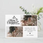 Minimaal script twee foto Prettig kerstfeest Feestdagenkaart (Staand voorkant)