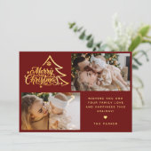 Minimaal script twee foto Rode Kerstmis Feestdagenkaart (Staand voorkant)