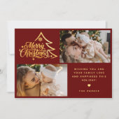 Minimaal script twee foto rood Kerstmis Feestdagenkaart (Voorkant)