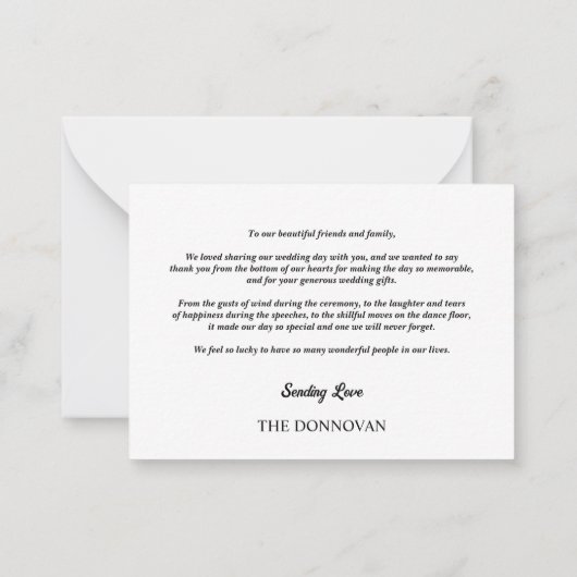 Minimaal script twee Photo Wedding Hartelijk dank Notitiekaartje (Achterkant)