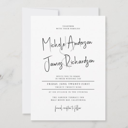 Minimaal script typografie formele bruiloft kaart (Voorkant)