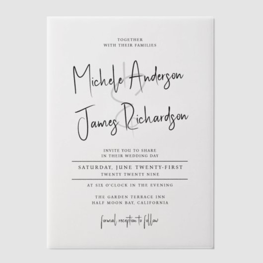 Minimaal script typografie formele bruiloft vellum uitnodigingen (Voorkant)