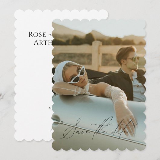 Minimaal script vol foto save the date kaart (Voorkant / Achterkant)