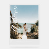 Minimaal Script Welkom Huwelijksfoto Palm Monogram Acryl Bord (Voorkant)