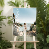 Minimaal Script Welkom Huwelijksfoto Palm Monogram Acryl Bord