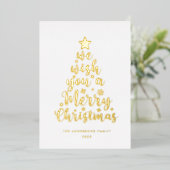 Minimaal script wit folie vrolijk kerstfeest  feestdagenkaart (Staand Voorkant)