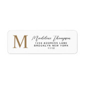 Minimaal script wit gouden monogramadres etiket (Voorkant)