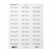 Minimaal script wit gouden monogramadres etiket (Full Sheet)