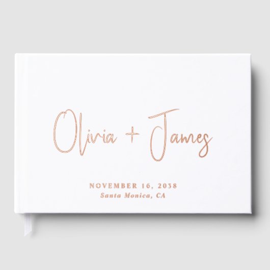 Minimaal script witte bruiloft gastenboek (Voorkant)