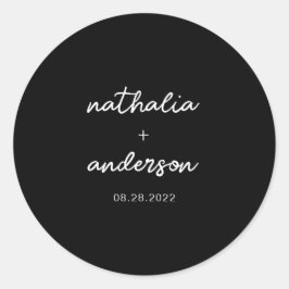 Minimaal Script Zwart Bruiloft Ronde Sticker