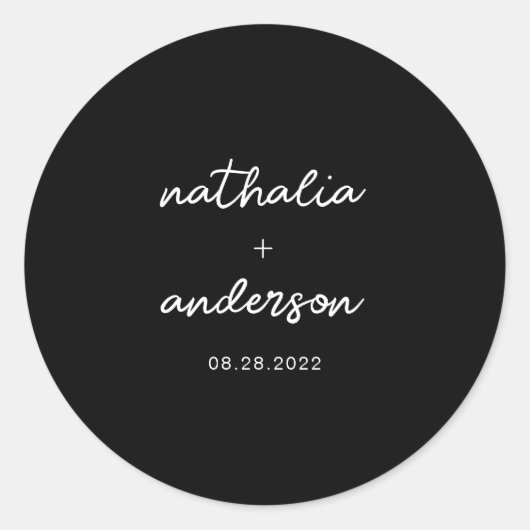 Minimaal Script Zwart Bruiloft Ronde Sticker (Voorkant)