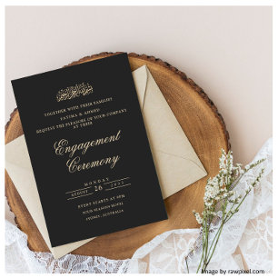 Minimaal Script Zwart Goud Moslim Verlovingsfeest Kaart