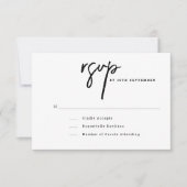 Minimaal script zwart-wit bruiloft RSVP kaartje (Voorkant)