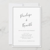 Minimaal Script Zwart Wit Modern Rand Trouwen Kaart (Voorkant)