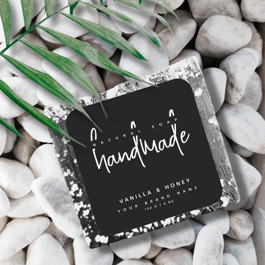 Minimaal script zwarte handgemaakte zeep-label vierkante sticker