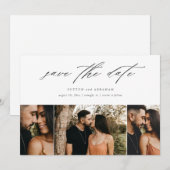 Minimaal Scriptie Trouwfoto Met 3 Foto's Save The Date (Voorkant / Achterkant)
