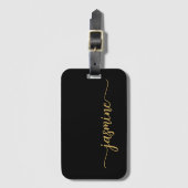 Minimaal Simple Girly Black Gold Calligraphy Scrip Bagagelabel (Voorkant (verticaal))
