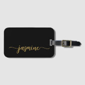 Minimaal Simple Girly Black Gold Calligraphy Scrip Bagagelabel (Voorkant (horizontaal))