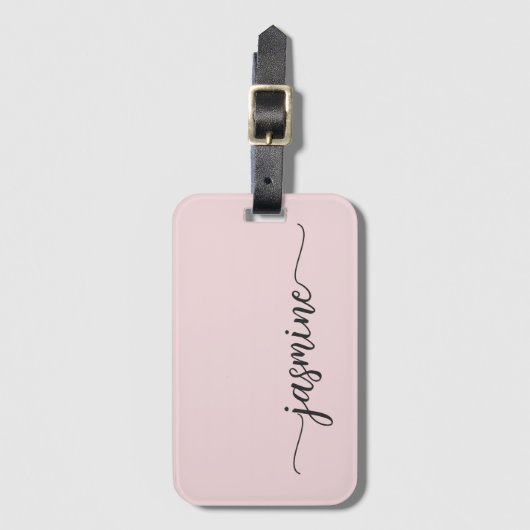 Minimaal Simple Girly Blush Pink Calligraphy Scrip Bagagelabel (Voorkant (verticaal))