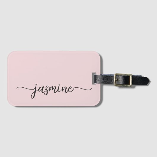 Minimaal Simple Girly Blush Pink Calligraphy Scrip Bagagelabel (Voorkant (horizontaal))