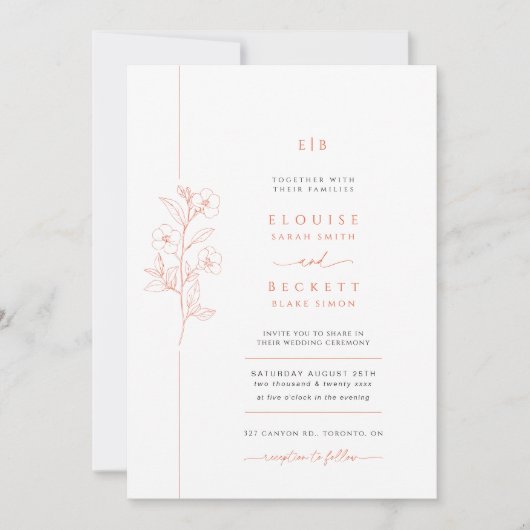 Minimaal Sinaasappel Bloemen Huwelijksuitnodiging Kaart (Voorkant)