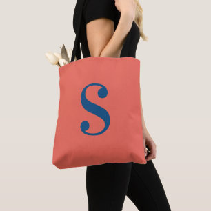 Minimaal Sinaasappel met groots blauw marinemonogr Tote Bag