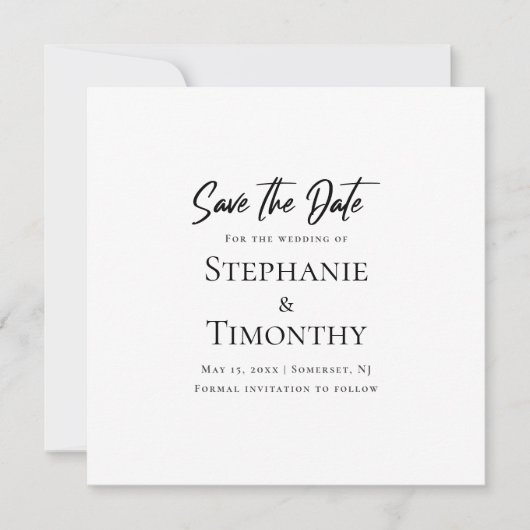 Minimaal sparen de Datum QR Code Black White Weddi Kaart (Voorkant)