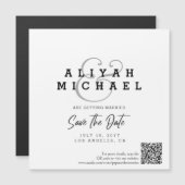 Minimaal sparen de Datum QR Code Black White Weddi Magnetische Uitnodiging (Voorkant / Achterkant)