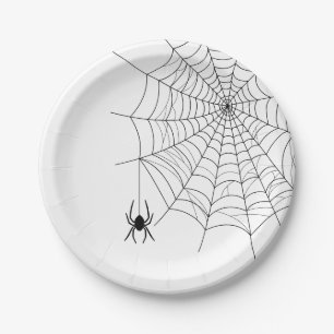Minimaal Spinnenweb en Spinnen Silhouet Halloween Papieren Bordje