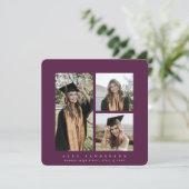 Minimaal Square Burgundy Lijst Triple Photo Afstud Aankondiging (Staand voorkant)
