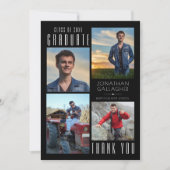 Minimaal stijlvol AFSTUDEREN DANK U vier foto's zw Bedankkaart (Voorkant)