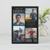 Minimaal stijlvol AFSTUDEREN DANK U vier foto's zw Bedankkaart (Staand voorkant)