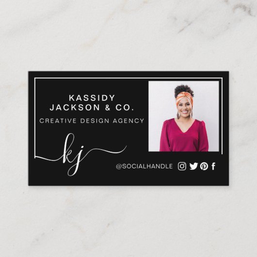 Minimaal stijlvol Lijst monogram script zwart Visitekaartje (Voorkant)