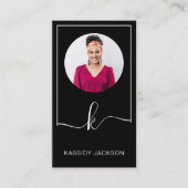 Minimaal Stijlvol Schrift Monogram Frame Cirkel Fo Visitekaartje (Voorkant)