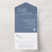 Minimaal Stofblauw QR Code Modern Huwelijk All In One Uitnodiging (Binnen)