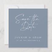 Minimaal Stofblauw Script Typografie Foto Bruiloft Save The Date (Voorkant)
