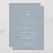 Minimaal stoffig blauw Eerste Heilige Communie Kaart (Voorkant / Achterkant)