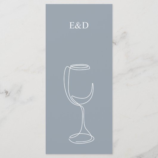 Minimaal stoffig blauw Wedding Bar menu (Achterkant)