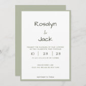 Minimaal stoffig groen Casual handschrift bruiloft Kaart (Voorkant / Achterkant)