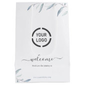 Minimaal stoffige blauwe groene logo medium cadeauzakje (Achterkant)