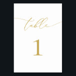 Minimaal tabelnummer Gold Calligraphy Kaart<br><div class="desc">Deze prachtige, elegante gouden tafelnummerkaarten zijn perfect voor je bruiloft of gebeurtenis. Ons moderne, minimalistische design omvat 'tafel', geschreven in prachtige gouden folie kalligrafie met een corresponderend gouden tafelnummer. Deze gouden tabelnummers zijn aan beide zijden gedrukt en volledig aanpasbaar. Creëer elk tabelnummer en voeg het toe aan uw karretje. Nota:...</div>