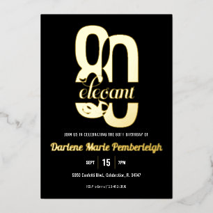Minimaal Tachtig & Elegant 80ste Verjaardag Zwart Folie Uitnodiging
