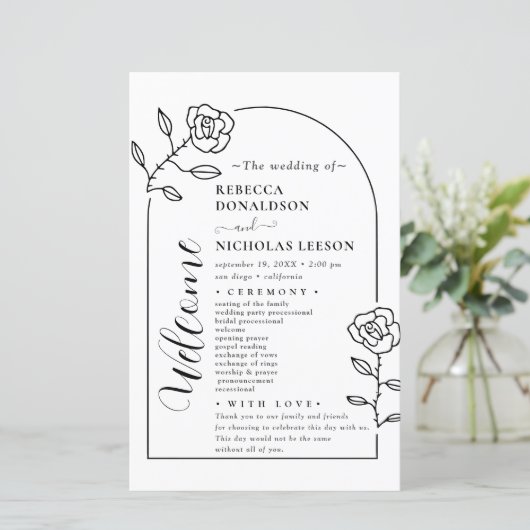 Minimaal tekstscript Wedding Program (Staand voorkant)